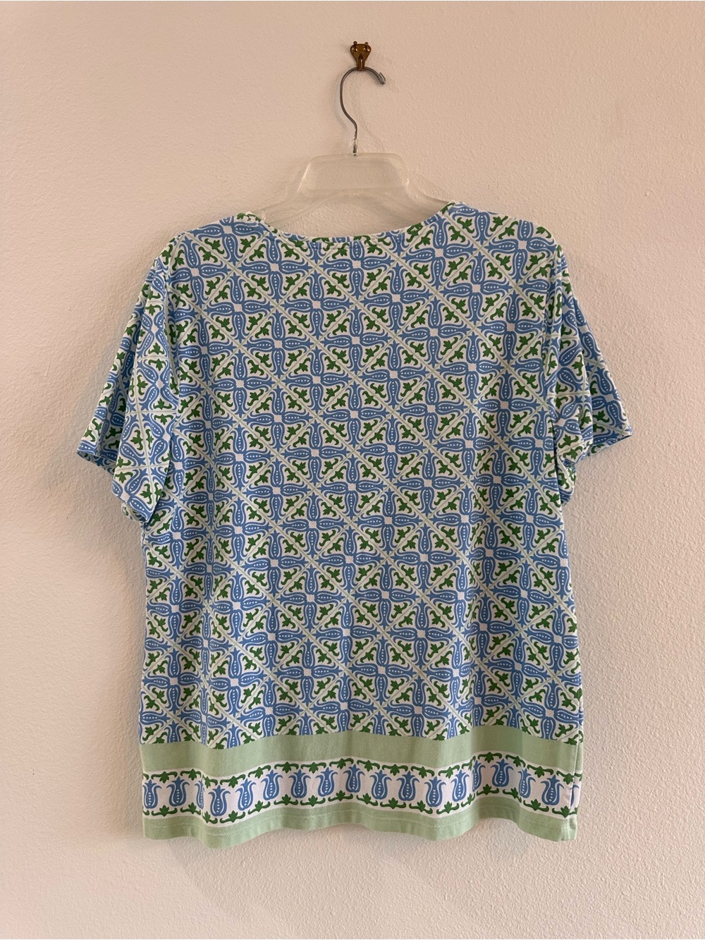 Talbots Blue and Green Printed Crewneck Summer Tee, XL - Picture 5 of 7